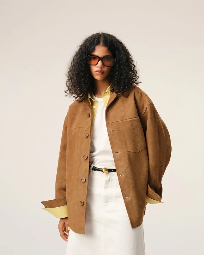 Brown Goat Leather Buttoned Overshirt Brown Goat Leather Buttoned Overshirt