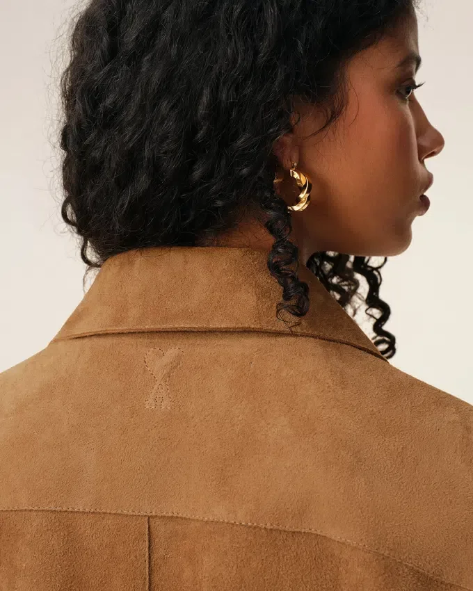 Brown Goat Leather Buttoned Overshirt Brown Goat Leather Buttoned Overshirt