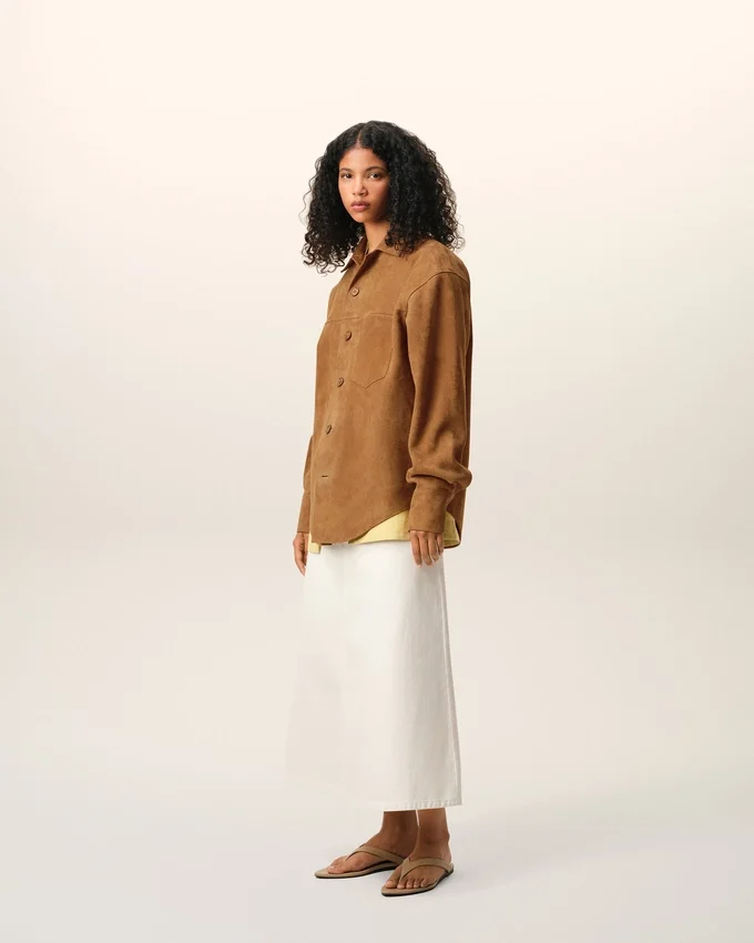 Brown Goat Leather Buttoned Overshirt Brown Goat Leather Buttoned Overshirt