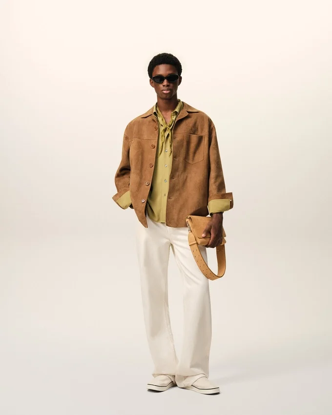 Brown Goat Leather Buttoned Overshirt Brown Goat Leather Buttoned Overshirt
