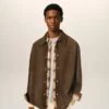 Brown Goat Leather Buttoned Overshirt