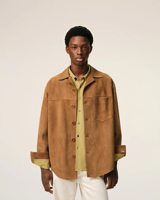 Brown Goat Leather Buttoned Overshirt Brown Goat Leather Buttoned Overshirt