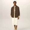 Brown Goat Leather Buttoned Overshirt