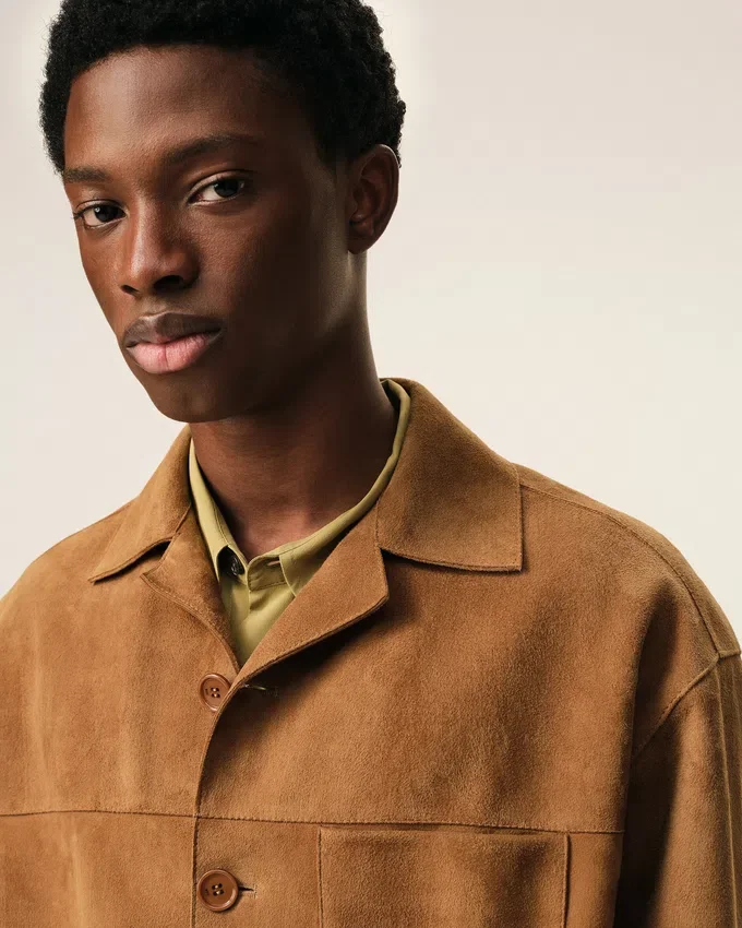 Brown Goat Leather Buttoned Overshirt Brown Goat Leather Buttoned Overshirt