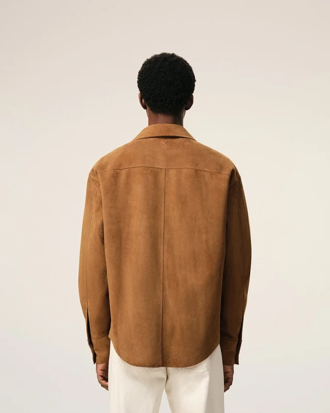 Brown Goat Leather Buttoned Overshirt Brown Goat Leather Buttoned Overshirt