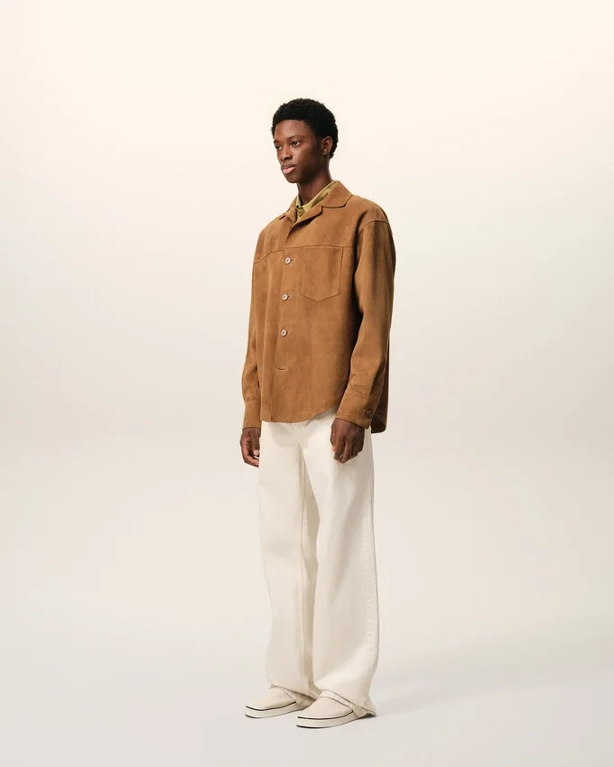 Brown Goat Leather Buttoned Overshirt Brown Goat Leather Buttoned Overshirt