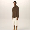 Brown Goat Leather Buttoned Overshirt