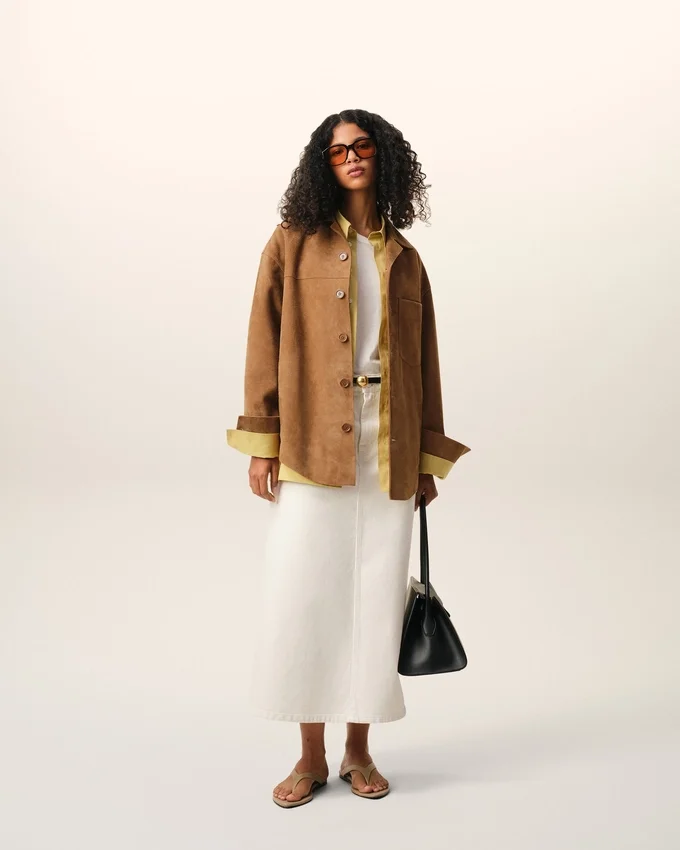 Brown Goat Leather Buttoned Overshirt Brown Goat Leather Buttoned Overshirt