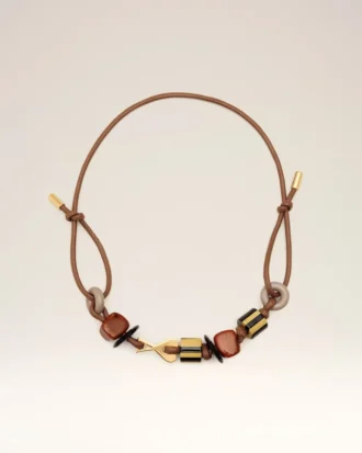 Brown Leather Ami De Coeur Pearls Necklace