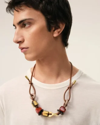 Brown Leather Ami De Coeur Pearls Necklace