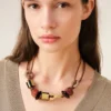 Brown Leather Ami De Coeur Pearls Necklace Brown Leather Ami De Coeur Pearls Necklace