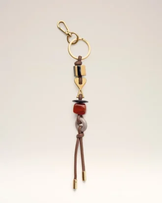 Brown Leather and Metal Ami De Coeur Pearls Keyring