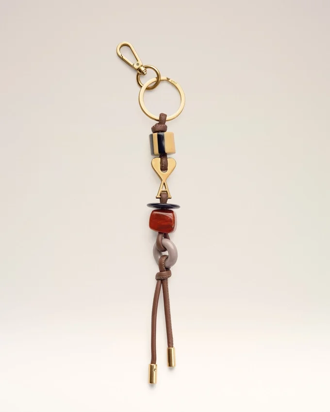 Brown Leather and Metal Ami De Coeur Pearls Keyring Brown Leather and Metal Ami De Coeur Pearls Keyring