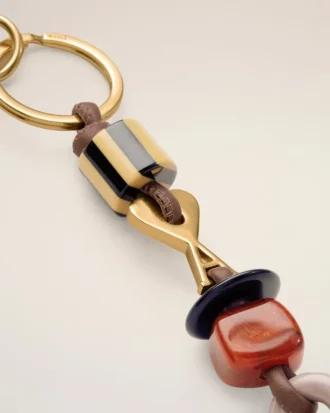 Brown Leather and Metal Ami De Coeur Pearls Keyring