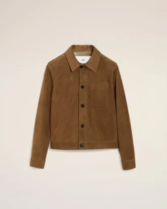Brown Leather Buttoned Ami De Coeur Jacket