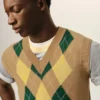 Brown Wool and Cotton Argyle Intarsia Sleeveless Sweater