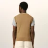 Brown Wool and Cotton Argyle Intarsia Sleeveless Sweater