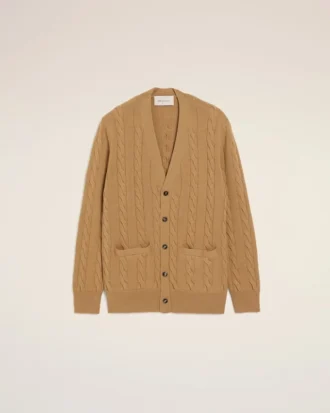 Brown Wool and Cotton Cable Stitch Cardigan