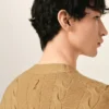 Brown Wool and Cotton Cable Stitch Cardigan Brown Wool and Cotton Cable Stitch Cardigan
