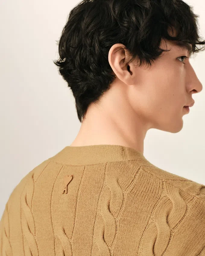 Brown Wool and Cotton Cable Stitch Cardigan Brown Wool and Cotton Cable Stitch Cardigan