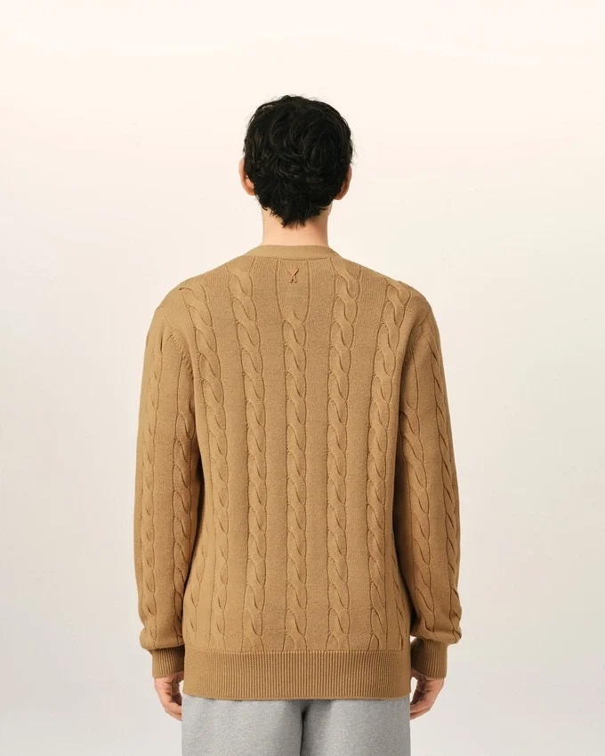 Brown Wool and Cotton Cable Stitch Cardigan Brown Wool and Cotton Cable Stitch Cardigan