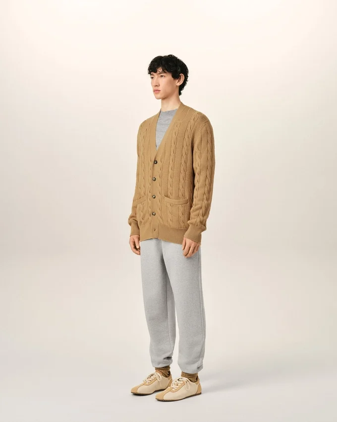 Brown Wool and Cotton Cable Stitch Cardigan Brown Wool and Cotton Cable Stitch Cardigan