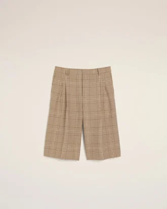 Brown Wool Prince of Wales Checkered Shorts