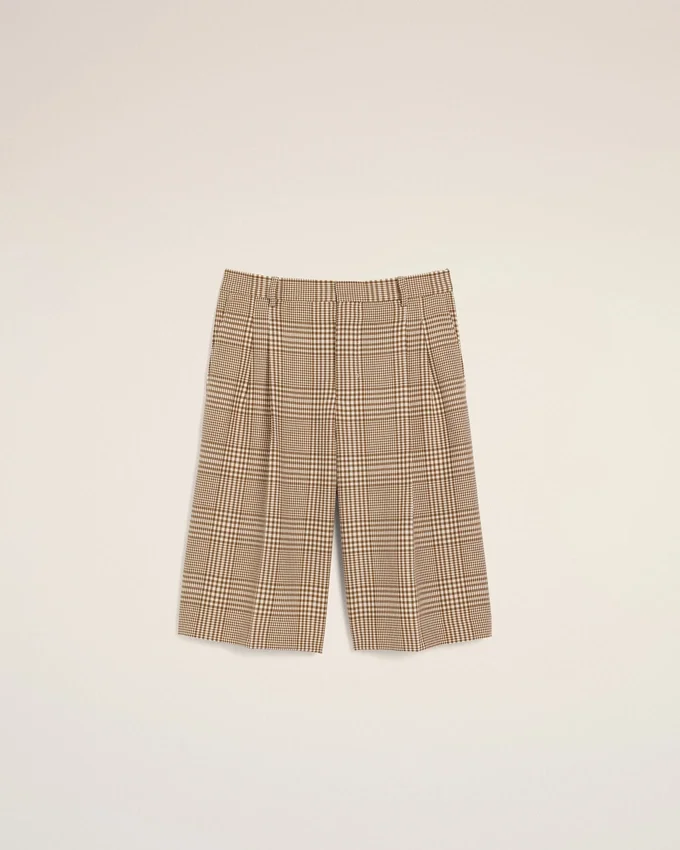 Brown Wool Prince of Wales Checkered Shorts Brown Wool Prince of Wales Checkered Shorts