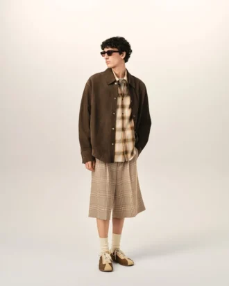 Brown Wool Prince of Wales Checkered Shorts