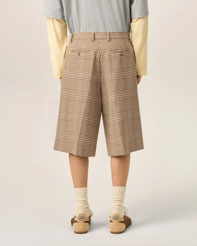 Brown Wool Prince of Wales Checkered Shorts Brown Wool Prince of Wales Checkered Shorts