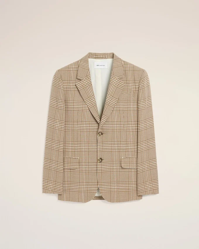 Brown Wool Prince of Wales Straight Jacket Brown Wool Prince of Wales Straight Jacket
