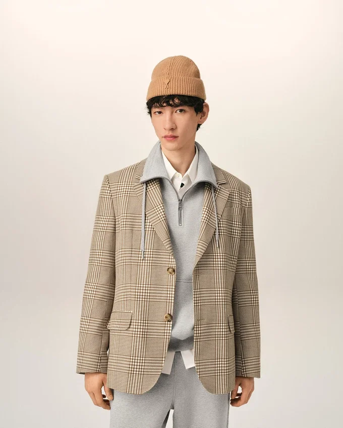 Brown Wool Prince of Wales Straight Jacket Brown Wool Prince of Wales Straight Jacket