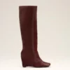 Burgundy Leather Bicolor Knee High Boots