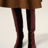 Burgundy Leather Bicolor Knee High Boots