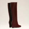 Burgundy Leather Bicolor Knee High Boots