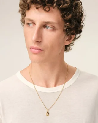 Gold Brass Hammered “0” Pendant Necklace
