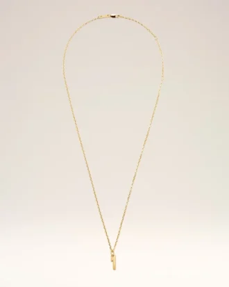 Gold Brass Hammered “1” Pendant Necklace