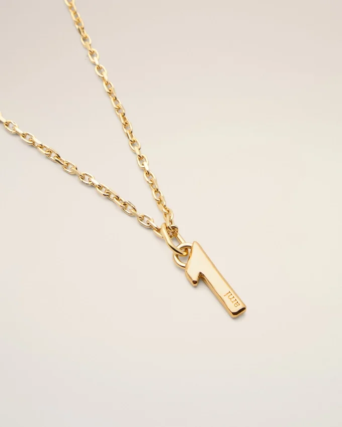 Gold Brass Hammered “1” Pendant Necklace Gold Brass Hammered “1” Pendant Necklace