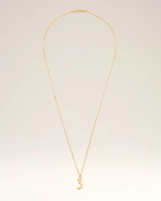 Gold Brass Hammered “3” Pendant Necklace