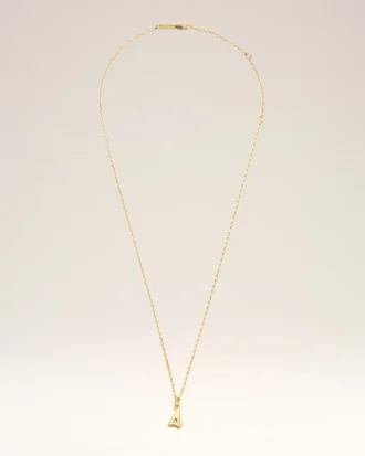 Gold Brass Hammered “4” Pendant Necklace