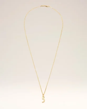 Gold Brass Hammered “5” Pendant Necklace