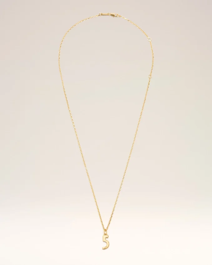 Gold Brass Hammered “5” Pendant Necklace Gold Brass Hammered “5” Pendant Necklace