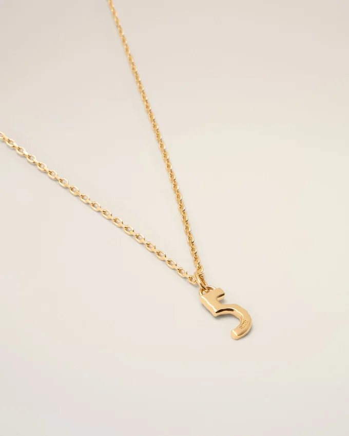 Gold Brass Hammered “5” Pendant Necklace Gold Brass Hammered “5” Pendant Necklace