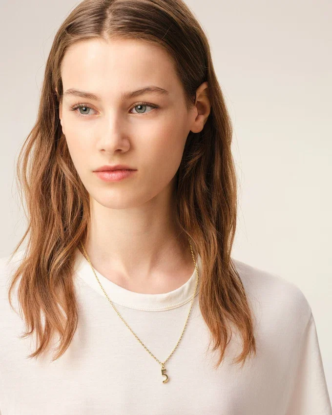 Gold Brass Hammered “5” Pendant Necklace Gold Brass Hammered “5” Pendant Necklace