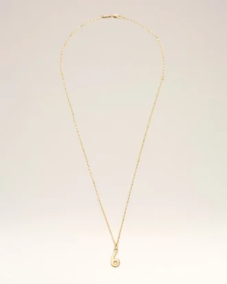 Gold Brass Hammered “6” Pendant Necklace