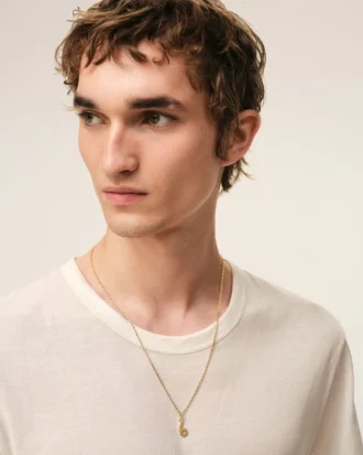 Gold Brass Hammered “6” Pendant Necklace