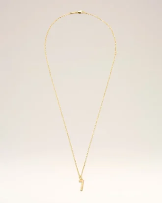 Gold Brass Hammered “7” Pendant Necklace