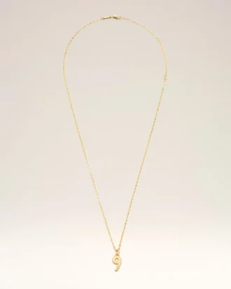 Gold Brass Hammered “9” Pendant Necklace