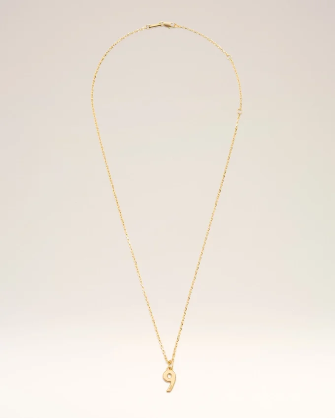 Gold Brass Hammered “9” Pendant Necklace Gold Brass Hammered “9” Pendant Necklace