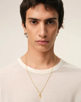 Gold Brass Hammered “9” Pendant Necklace